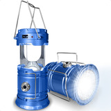 Lampião Led Vintage Bivolt Recarregável Luz Solar Lamparina Portátil Para Pesca Cor Azul