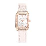 Lancardo Relógio Quadrado Feminino Elegante- Quartzo Retangular Com Strass Bisel Pulseira De Couro Branco Algarismos Romanos Vintage Elegante Relógio De Pulso Feminino