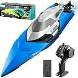 Lancha Barco Controle Remoto High Speed Boat Tomahawk 4D-S2 Motor Brushless 50km-h 2-4GHZ Alta Velocidade à Prova D-água Com Luzes LED Brincar A Noite -AZUL-CINZA-