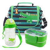 Lancheira Bolsa Térmica Infantil Escolar Marmita Garrafinha Cor Verde Jacaré