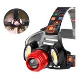 Lanterna Cabeça Capacete Recarregavel Led T6 3 Focos C Zoom