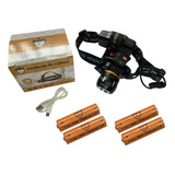 Lanterna De Cabeça Led T9 P90 Recarregável 2 Bateria Extra