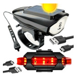 Lanterna Farol Solar Bike Buzina Led Traseiro Ciclista Kit