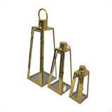 Lanterna Marroquina Mirage Decorativas Em Metal E Vidro - Conjunto Com 3, Design Elegante Dourado, Alta Qualidade, Versátil Para Interior/exterior, Ideal Para Eventos E Decoração Sofisticada