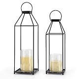 Lanternas Decorativas Ao Ar Livre 2 Peças Decoração De Sala De Estar Lanterna De Metal Preto Lanterna De Varanda Frontal Decoração Lanternas Decoração Interior Com Velas LED Lanternas Decoração Sem Vidro Para Interior E Exterior Pequeno E Grande 2 Peças 