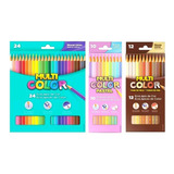 Lápis De Cor 24 Cores 12 Tons Pele 10 Pastel Multicolor