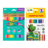 Lapis De Cor 36 Multicolor 12 Canetinhas Compactor Escolar
