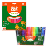 Lápis De Cor 48 Cores Canetinha 24 Colorir Kit Escolar Leo