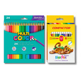 Lapis De Cor Multicolor 24 12 Canetinha Compactor Gigante