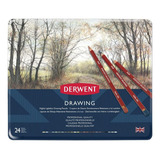 Lápis De Cor Permanente Derwent Drawing 24 Cores Estojo Lata