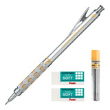 Lapiseira Pentel Graphgear 1000 Técnica Grafite Hb 0 9 Kit