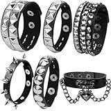 LAPOHI 6 Pulseiras De Couro Para Homens E Mulheres Punk Gótico Rock Spiked Anos 80 Material Legal Acessórios Cravejados De Metal Preto Pulseira Para Festa Cosplay Boate Presente Sexy Halloween Couro