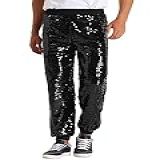Lars Amadeus Calça De Paetê Para Corrida Masculina Brilhante De Discoteca Com Cintura Elástica Metálica Brilhante Preto 40