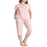 Latuza Conjunto De Pijama Feminino Capri Macio E Confortável De Viscose  Rosa Claro  3X Large Plus