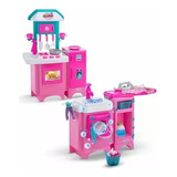 Lavanderia Infantil E Cozinha Completa Brinquedo Menina Rosa