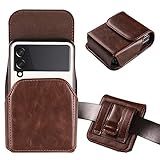 LBYZCASE Capa Para Celular Samsung Galaxy Z Flip 5 4 3 5G Com Clipe Para Cinto Bolsa De Couro PU Clássica Com Alça Para Cinto Fecho Magnético Bolsa De Telefone Capa Coldre Para Motorola Razr Plus 2023 Café 