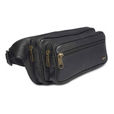 Le Voyage 163 00 Pochete Masculina Grande Feita De Couro Legítimo 4 Bolsos Cor Preta