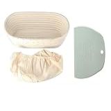 Leadigol Cesta à Prova De Banneton De Pão - Raspador De Massa- 28 Cm Oval Longo à Prova De Massa De Pão à Prova De Massa De Vime E Forro- Conjunto De Massa De Pão Brotform De Vime