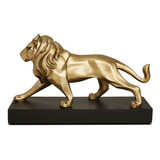 Leão Dourado Majestoso Base Estatua Decoraçao Casa Escultura