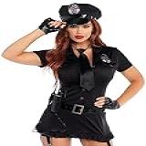 Leg Avenue Fantasia Feminina De Policial Sujo De 6 Peças Com Vestido  Chapéu  Luvas  Cinto  Gravata  Walkie Talkie De Brinquedo  Preto  Small Medium