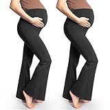 Leggings Para Gestantes Yoga Flare 2 Unidades De Leggings De Gravidez Para Mulheres Acima Da Barriga Calças De Trabalho Para Gestantes Confortáveis Preto X Large Plus Extra Long