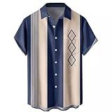 Legou Camisa Masculina Vintage De Boliche Manga Curta Com Botões Ajuste Regular Casual Contraste Cor Da Imagem 1 G