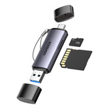 Leitor De Cartão Ugreen 2 Em 1 Usb C Otg Para Cartão Tf E Micro Sd