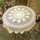 Lelefly Toalha De Mesa Redonda De Algodão Feita à Mão Com Renda De Crochê Toalha De Mesa Decorativa Cachecol 89 Cm Bege