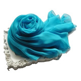 Lenço Echarpe Toque De Seda Azul Turquesa