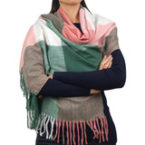 Lenço Feminino Xales Scarf Echarpe Xadrez Lã Rosa