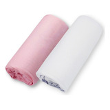 Lençol Berço Americano Com Elastico Kit 2 100% Algodão C/ Cor Rosa E Branco Desenho Do Tecido Liso