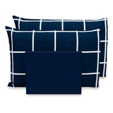 Lençol Casal 40cm 3 Pçs Estampado Percal Flex P  Palito 400f Cor Grid Marinho marinho
