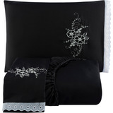 Lençol Casal Padrão Bordado Preto 3 Peças Casa Laura Enxovais Jogo De Cama Premium C Elástico De Ótima Qualidade