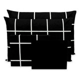 Lençol Casal Ponto Palito Estampado 4pç Percal Flex 400 Fios Cor Grid Preto preto