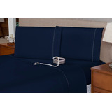 Lençol Solteirão 2 Pçs C Ponto Palito Percal 180 Fios Cor Azul marinho Desenho Do Tecido Liso