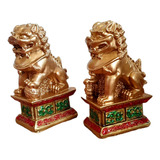 Leões Chineses Budista Sorte Dourado Resina