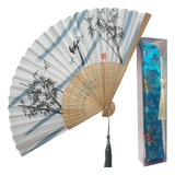 Leque De Mão 21cm Bambu Off White Bamboo Capinha Oriental Cor Capinha Azul Capri Off white Bamboo