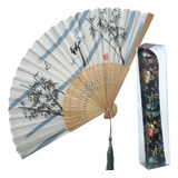 Leque De Mão 21cm Bambu Off White Bamboo Capinha Oriental Cor Capinha Preta Off white Bamboo