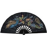 Leque Oriental Com Desenho De Dragão E Fênix Dança Luta Kung Fu Tai Chin Chuan Preto