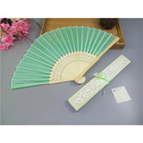 Leques 15 Peças Tecido Branco Bambu Casamento Baptismo caixa Cor Tiffany Green