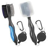Lesunsul Escovas De Taco De Golfe- Ferramenta De Limpeza De Golfe- Com Pregos De Limpeza Retráteis- Cerdas De Nylon E Arame Cabeça De Escova Dupla Grande Com Fivela De Metal Retrátil De 60 Cm -preto Azul-