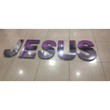 Letreiro   Jesus De 50cm Aço Inox Com Led s