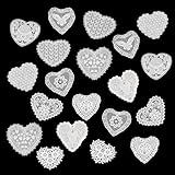 Letsinstyle 20 Apliques De Renda Em Forma De Coração- Apliques De Costura De Flores De Coração Bordados- Apliques Florais De Poliéster Para Artesanato Faça Você Mesmo- Roupas- Chapéu- Acessórios De