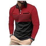 Letuwj Camisa Polo Masculina Listrada De Manga Curta Com Zíper Mangas Compridas Vermelhas M