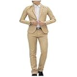 Letuwj Conjunto De Terno Masculino De Um Botão- Caqui- G