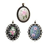 Levylisa Kit De Bordado Para Iniciantes Com 3 Padrões Kit Inicial De Bordado Com Argola Colar De Costura Pingentes Prato Floral Joias Colar Para Artesanato Costura E Pendurar