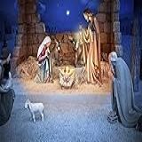 LFEEY Cenário Natalino De 3 M X 2 M Cenário Religioso Estrela De Bethlehem Noite Sagrada Família Cena De Natividade Celeiro Cordeiro Estável Nascimento De Jesus Fotografia Fundo Foto Estúdio Adereços