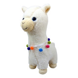 Lhama Branca Pelúcia Com Colar 32 Cm Altura De Fofinha Cor Branco