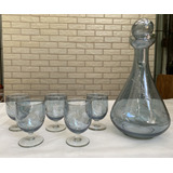 Licoreira Cristal Turca Azul Com 5 Taças Lapidadas
