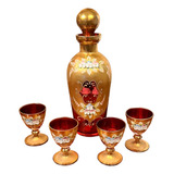Licoreira E 4 Taças Em Cristal Veneziano Bohemia Tcheco 